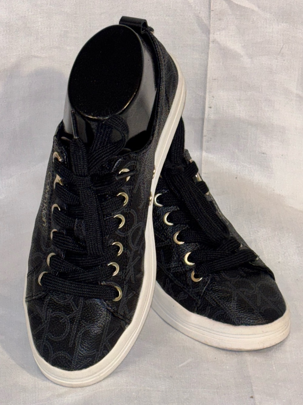 Calvin Klein Michaela 2 Black CK Monogram Sneakers Women’s Size 7